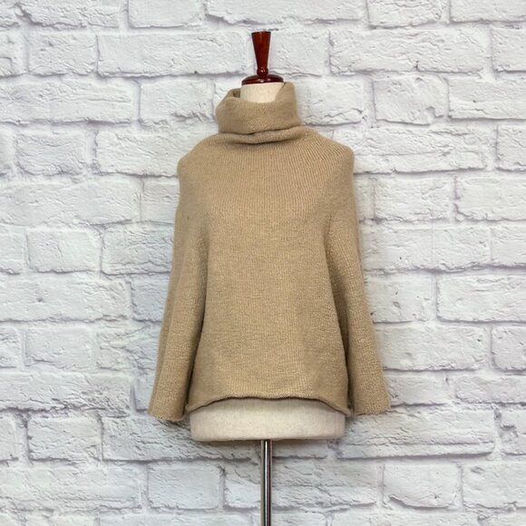 Theory Sweaters - Theory Merino Wool Camel Hair Blend Tan Turtleneck Drop Shoulder Sweater
